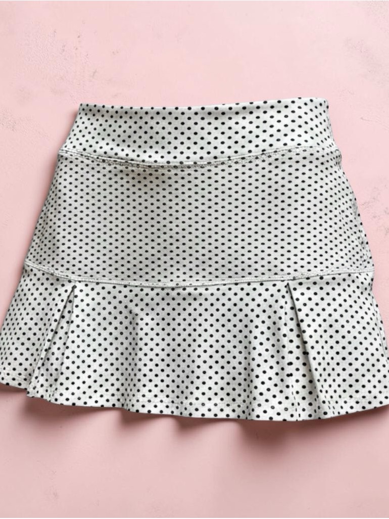Donna Jo Shakira Polka Dot Flared Mini Skirt/Skort- White/Black- 13.5”